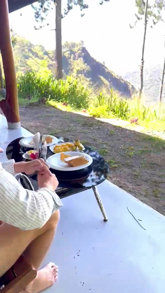 Breakfast served outside beside the mountain garden